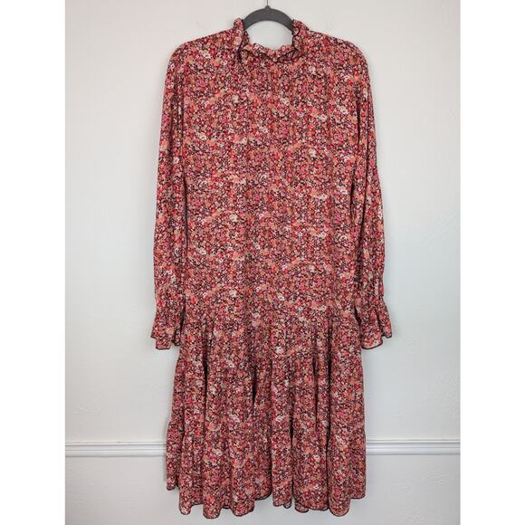 OPT Midi Dress Floral Ruffle Tiered Prairie Boho Flowy Red Orange Fall Size S - Picture 5 of 9